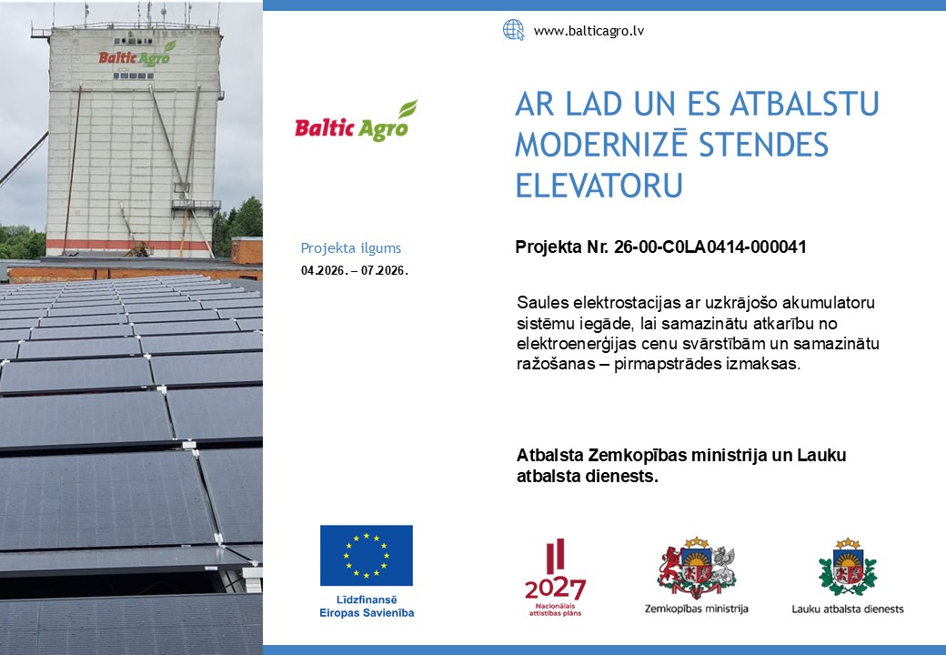 AR LAD UN ES ATBALSTU TIEK REALIZĒTS PROJEKTS PAR STENDES ELEVATORA MODERNIZĒŠANU - SAULES ELEKTROSTACIJAS
